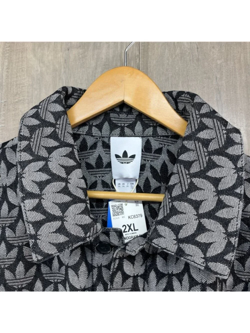 adidas Originals Men's Monogram Denim Button Down Shirt Black Size XXL KC6379
